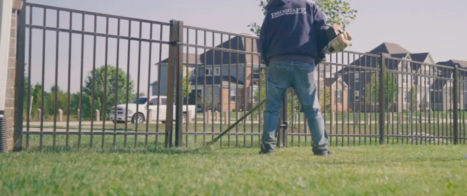 Employee edging near black gate in Meridian Hills, IN.